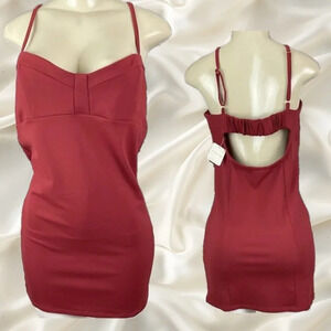 Free People L Crimson Red Sweetheart Neckline Cut-Out Back Body-Con Mini Dress